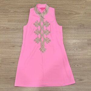 Lilly Pulitzer Pink Sleeveless Dress with Gold Embellishments, size 4